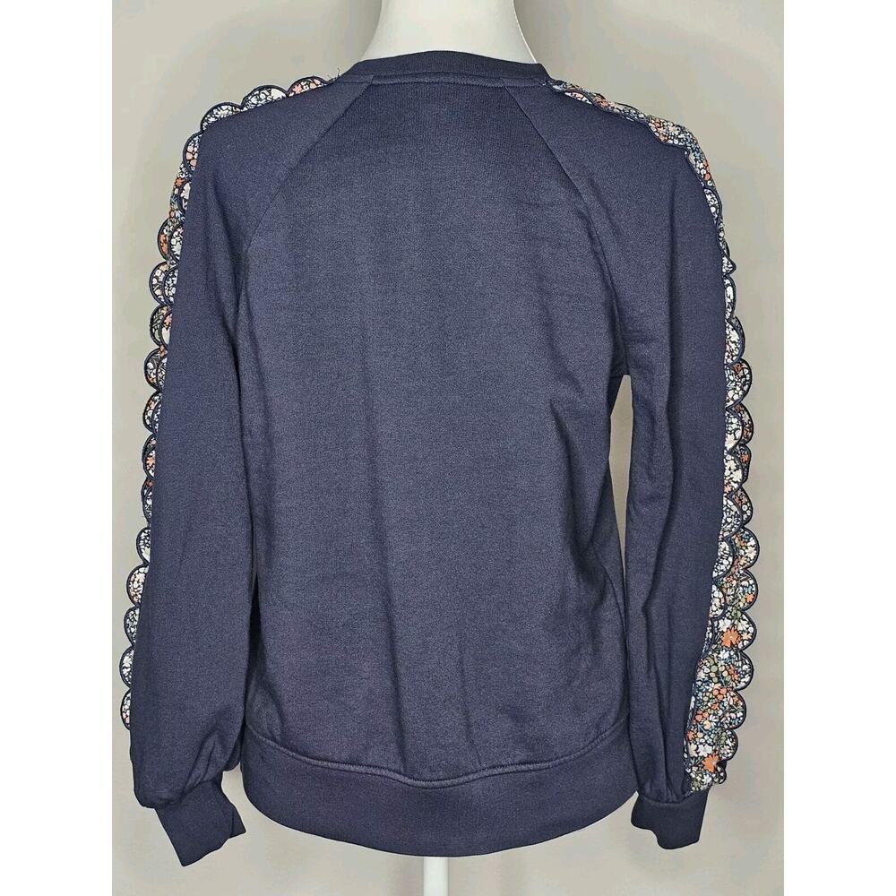 Boden Navy Women’s Sweatshirt Ruffle Sleeves Floral Design - Size 6 - Picture 2 of 13